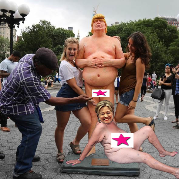 Tasteless American show Trump naked. Here also with Hillary - not much better. ‪#‎NakedTrump‬ ... some things are just bad.